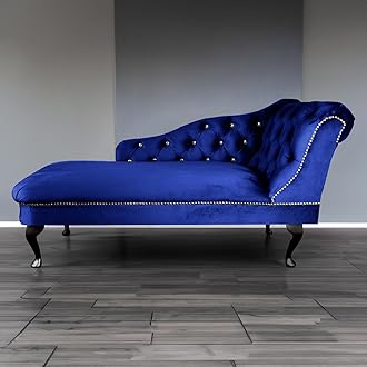 Paradise Furniture RegentTufted Chaise Lounge Sofa & Seating Handmade Velvet Living Room Bedroom Hallway Black Accent Chair (Right Hand, Royal)