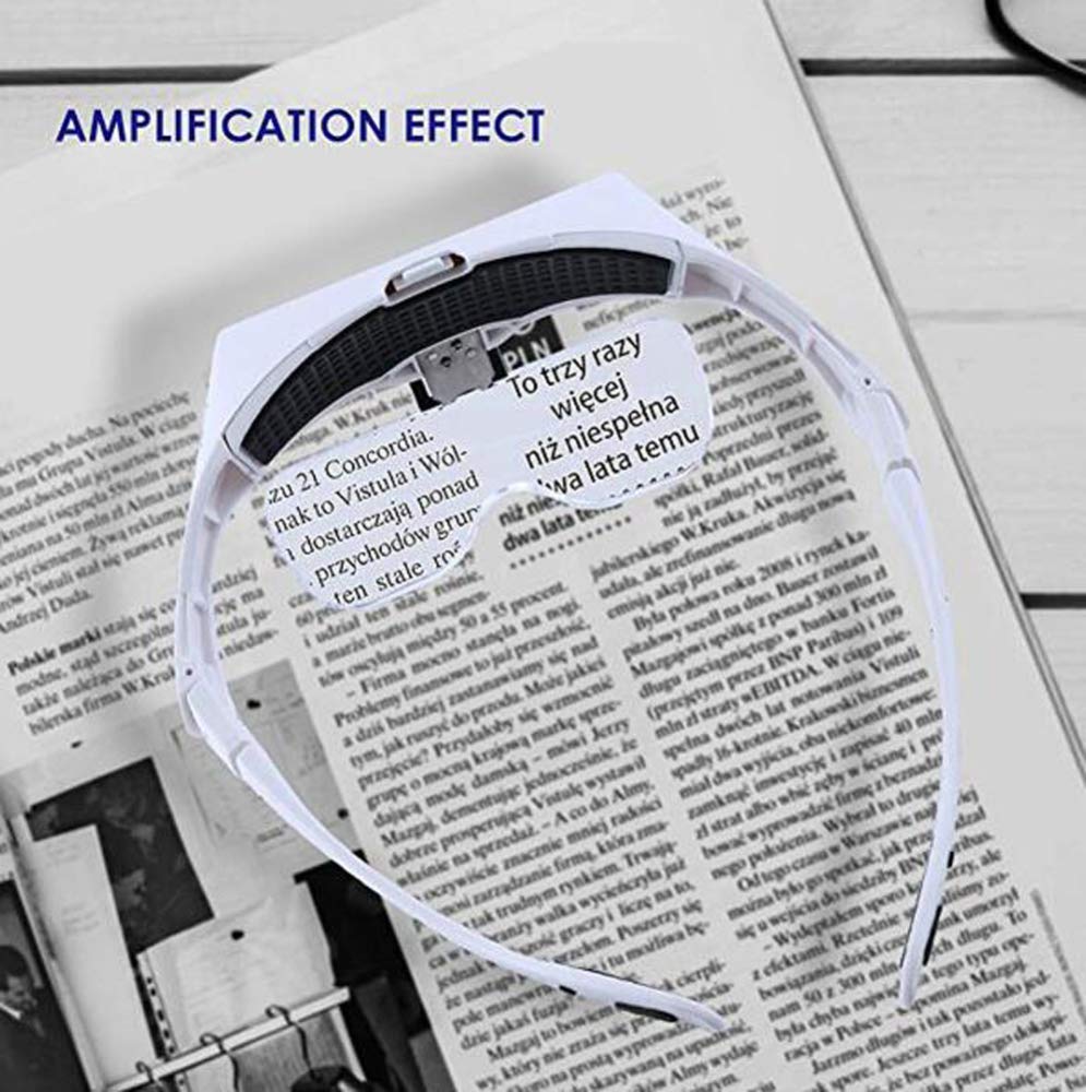 EUQKKWLOY Kopfbandlupe mit 2 LED-Leuchten – Freihändige Leselupe mit Kopfhalterung, Vergrößerungsbrille mit Leuchte und 5 austauschbaren Linsen (1,0X, 1,5X, 2,0X, 2,5X, 3,5X).