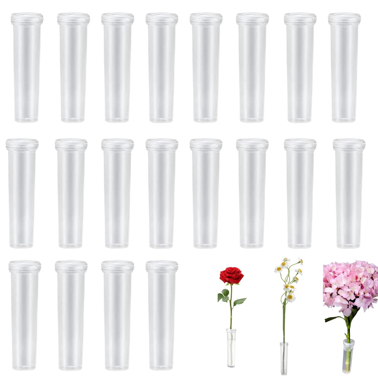 Blumen Wasserröhrchen,20 Stück 7.2cm Wasserröhrchen für Blumen,Orchideenröhrchen Reagenzgläser,Blumenröhrchen Kunststoff,Vasenanordnung,für Blumenarrangements,Blumen