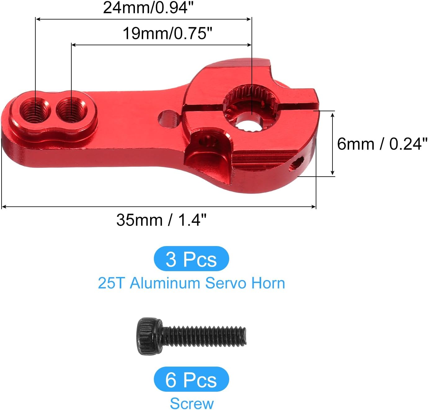 MECCANIXITY 3 Pcs Aluminum Alloy 25T Steering Servo Arm Horn for DIY RC Car/Boat/Airplane Boat Accessories, Red