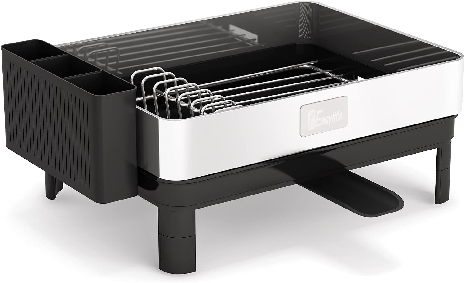 1Easylife Dish Drying Rack, Large Dish Rack Drainboard Set with Fingerprint-Proof Frame, 304 Stainless Steel Drying Rack with Swivel Spout, Utensil Holder Dish Drainer for Kitchen Counter Storage