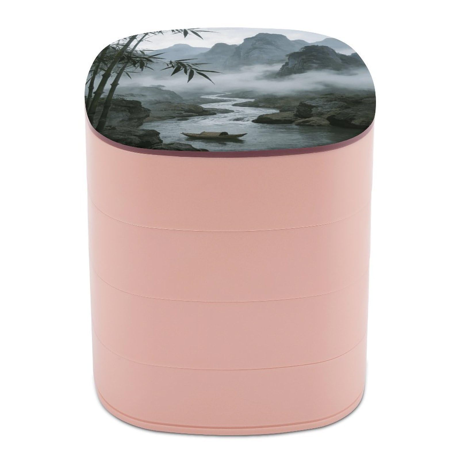 LZQPOEAS Rainy And Misty Return of The Boat Jewelry Box Women Jewelry Organizer Travel Jewelry Case Cute Necklace Ring Storage Organizer 4-Layer Rotating Jewelry Tray Case with Mirror for Bracelets