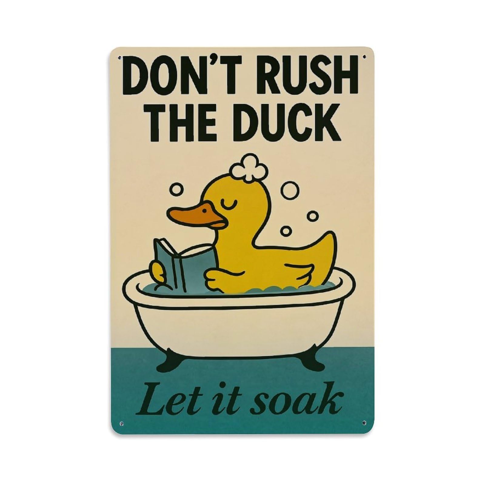 Jdfenggu Vintage Duck In Bathtub Reading Book Retro Metal Tin Sign, Decor Art Poster For Bar, Home, Man Cave, Kitchen, Laundry Room Gift 8X12inch