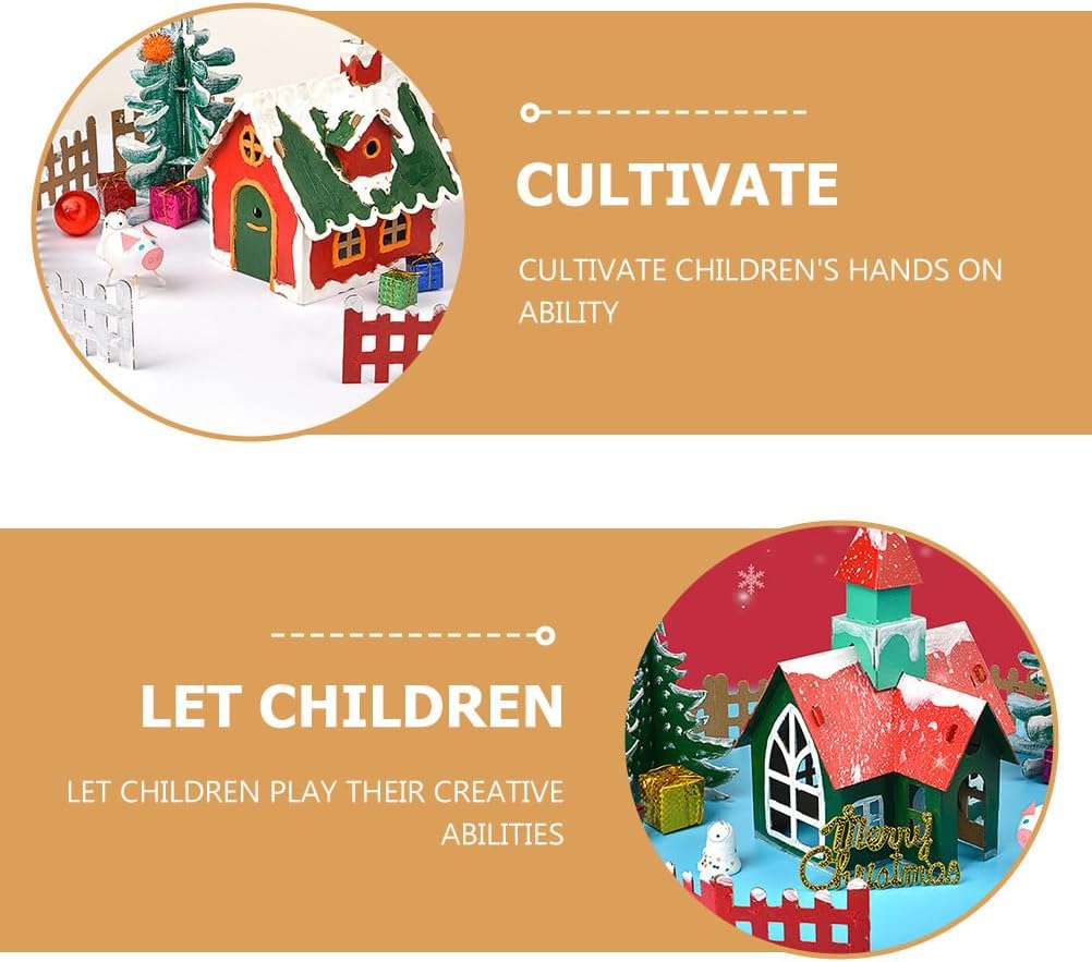 Kisangel 5 Sets Christmas DIY Cardboard House Kit for Kids, Gingerbread House Building Crafting Activity, Light Brown Decorative Cottage for Holiday Fun