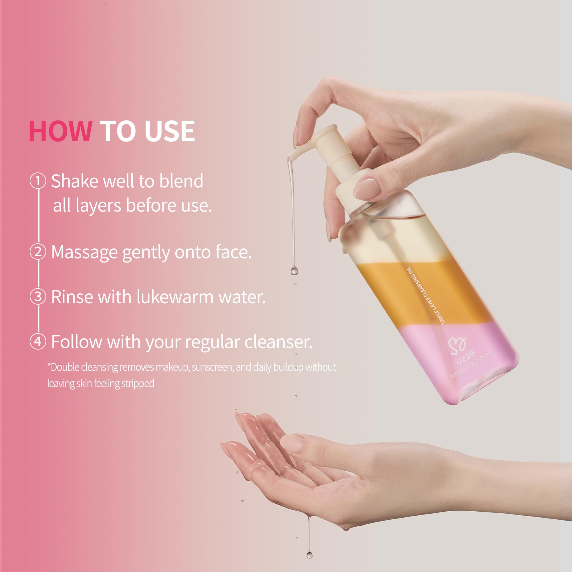 Uz2B Triple-Layer Cleansing Oil with Centella and Jojoba Oil, 185 ml