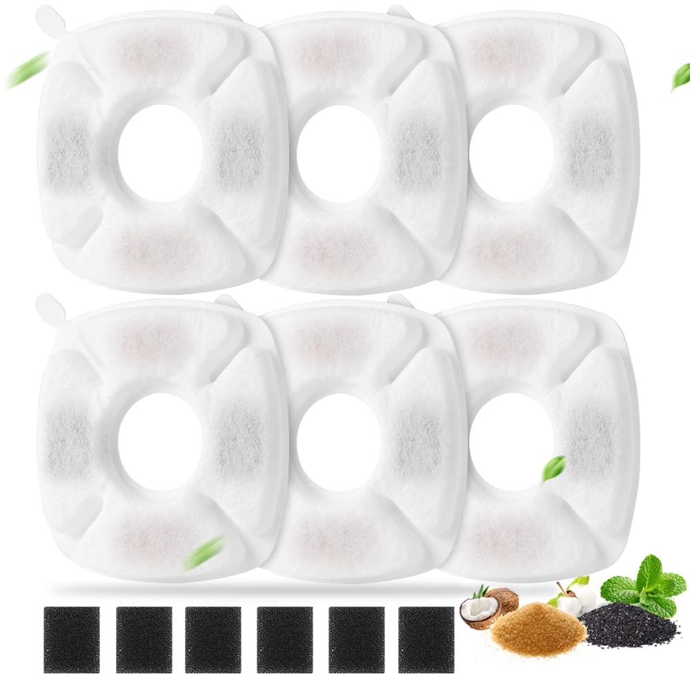 12 Pack Cat Water Fountain Replacement 6 Pcs Filters with 6 Pcs Sponges Fit for 95oz 2 8L
