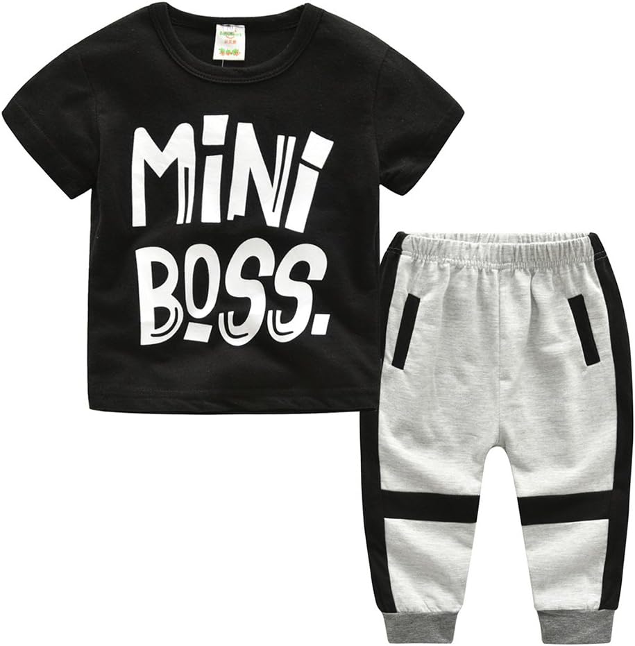 Kids Baby Little Boys Girls Short Sleeve Mini Boss Tshirt Pants Outfits Clothes Set