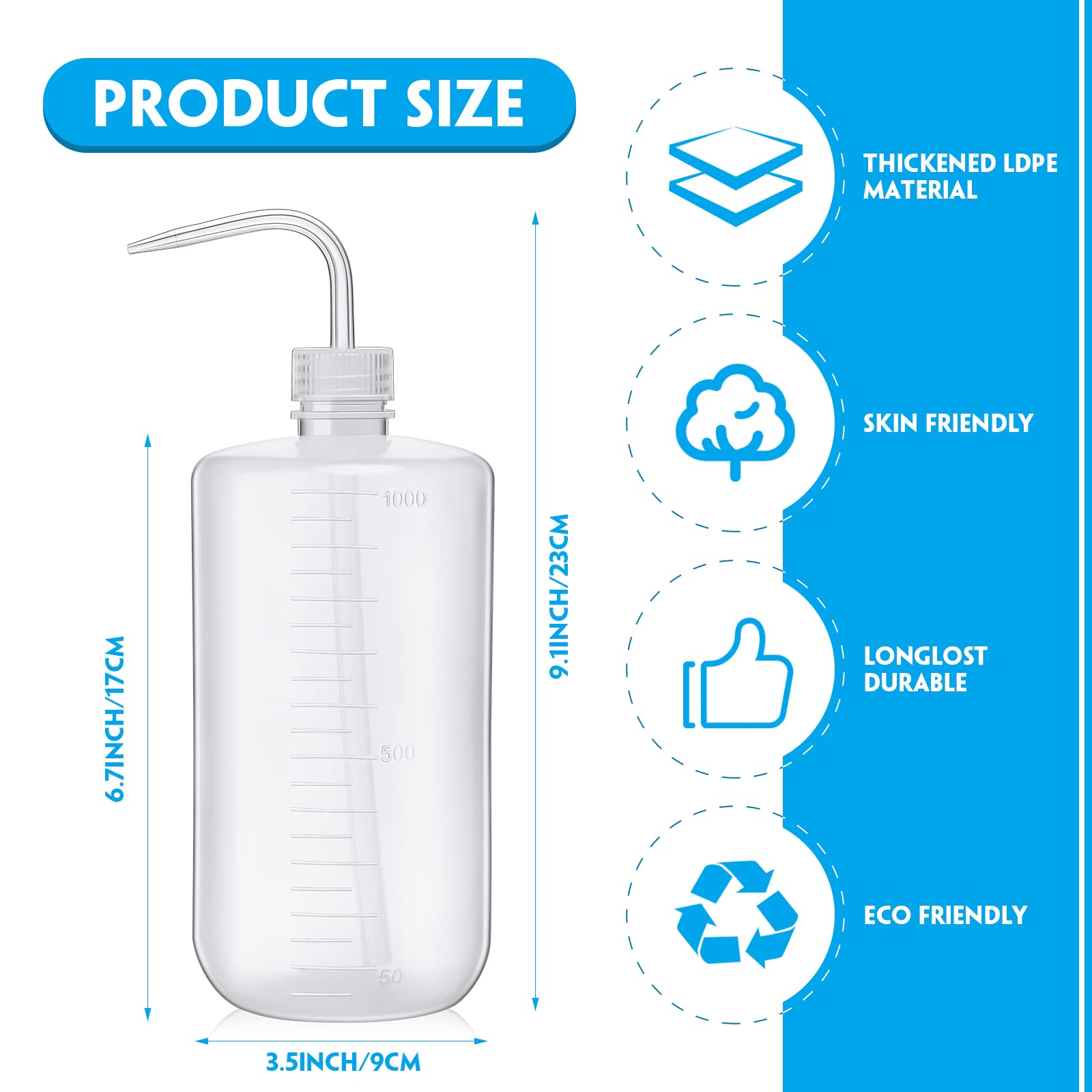 Mumufy 8 Stück 1000ml Kunststoff Waschflasche Labor Squeeze Flasche Squirt Flasche Tattoo Wasserflaschen mit schmalem Mund und Skala für Chemie Industrie Labor Gartenarbeit Tattoo Waschen Reinigung