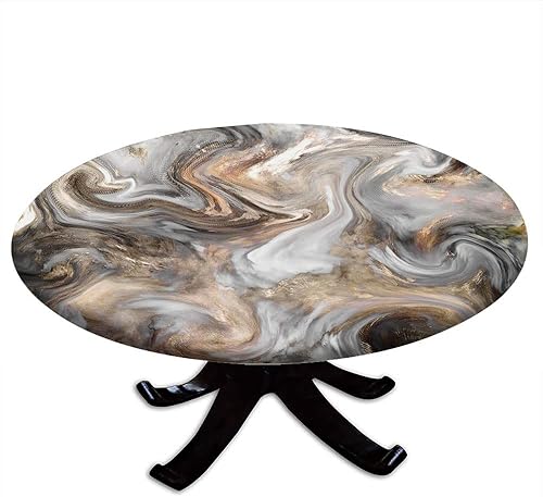 Mantel redondo ajustable con diseño de mármol, estilo retro, con textura de mármol, acuarela, borde elástico, impermeable y lavable, apto para mesa