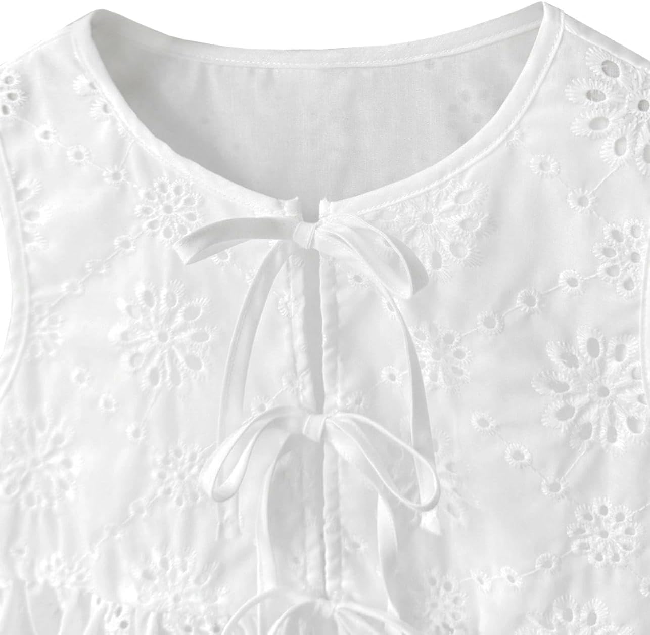 Girls Front Bow Tie Tank Tops Eyelet Vest Peplum Sleeveless Top