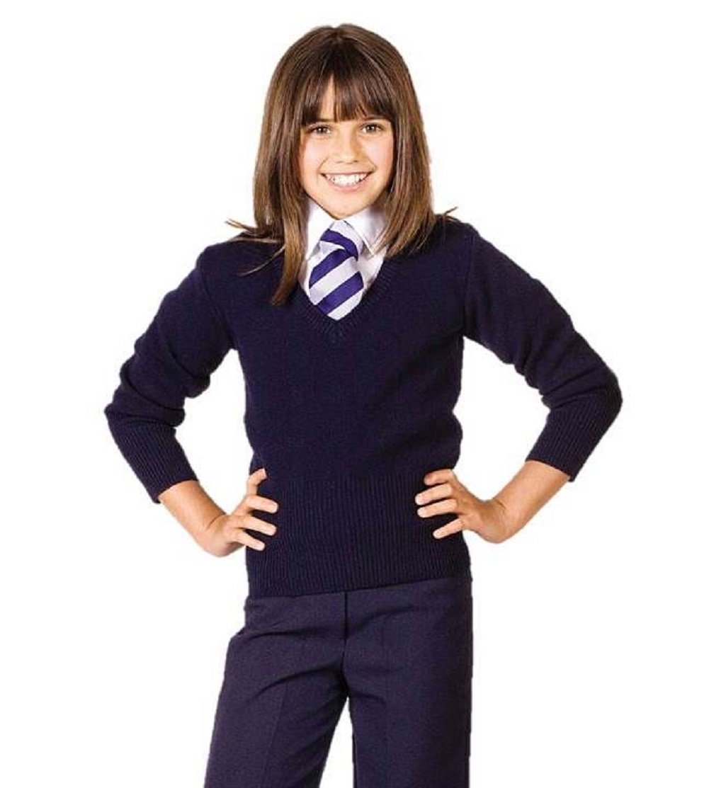 Evon Outfit Girls Schoolwear Uniform 3/4 Sleeve V-Neck Jumper School Girls V-Neck Sweater (Age 7/8, Brown)