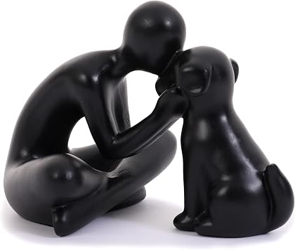 Dog Sculpture Home Decoration Decor Cute Man and Dog Statue Decor for ShelfLiving RoomBedroomHome, Memory Gifts for Pet Lovers Black