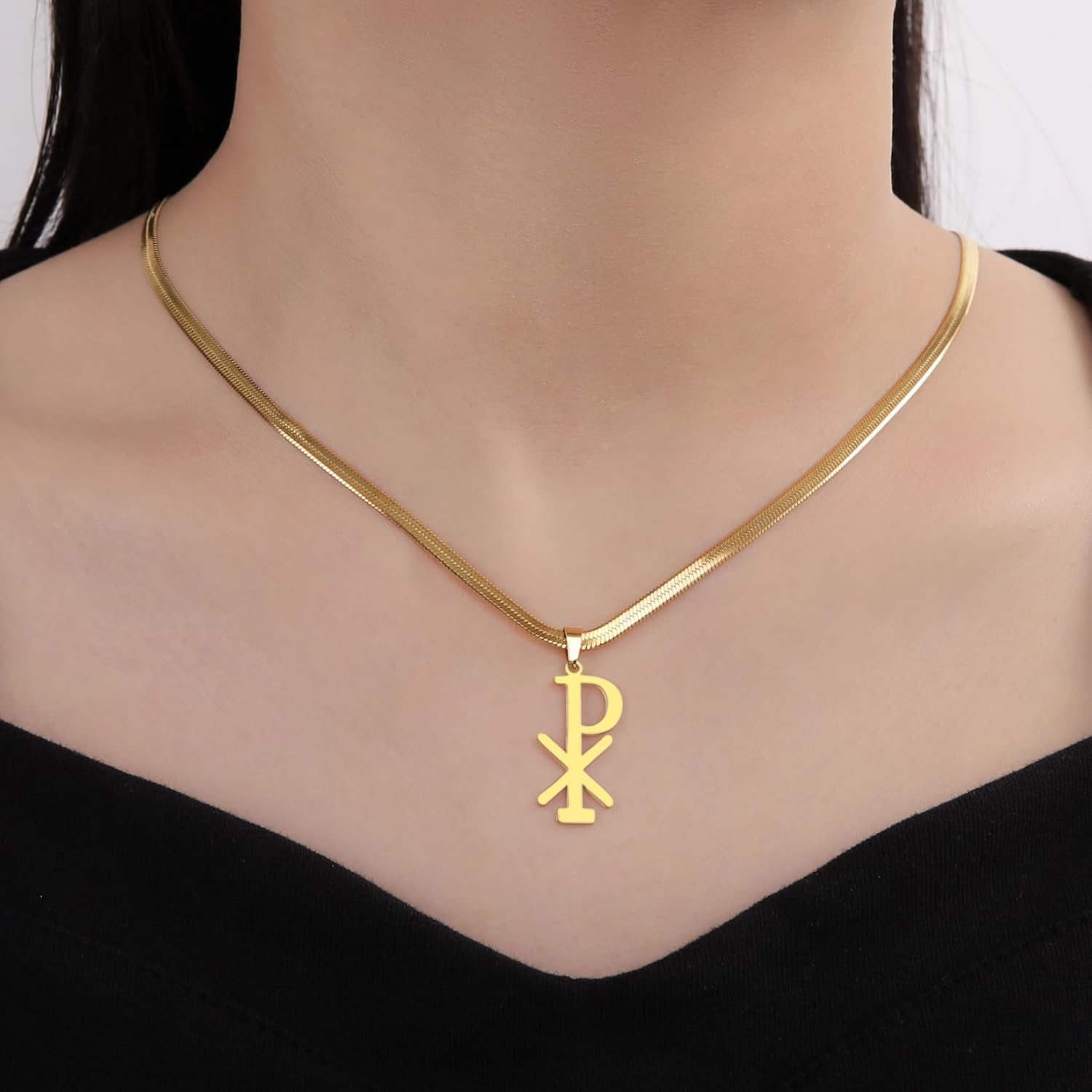 Chi Rho Christogram Symbol Necklace Alpha Omega Symbol Necklace IXCI NIKA Jesus Christ Name Pendant Sacramental Christian Amulet Religious Jewelry Gift Women Men