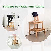 Vista 5 de Taburete de madera de 2 escalones, taburetes de madera para adultos y niños, 250 libras, taburete de cocina para niños, taburete de baño, taburetes
