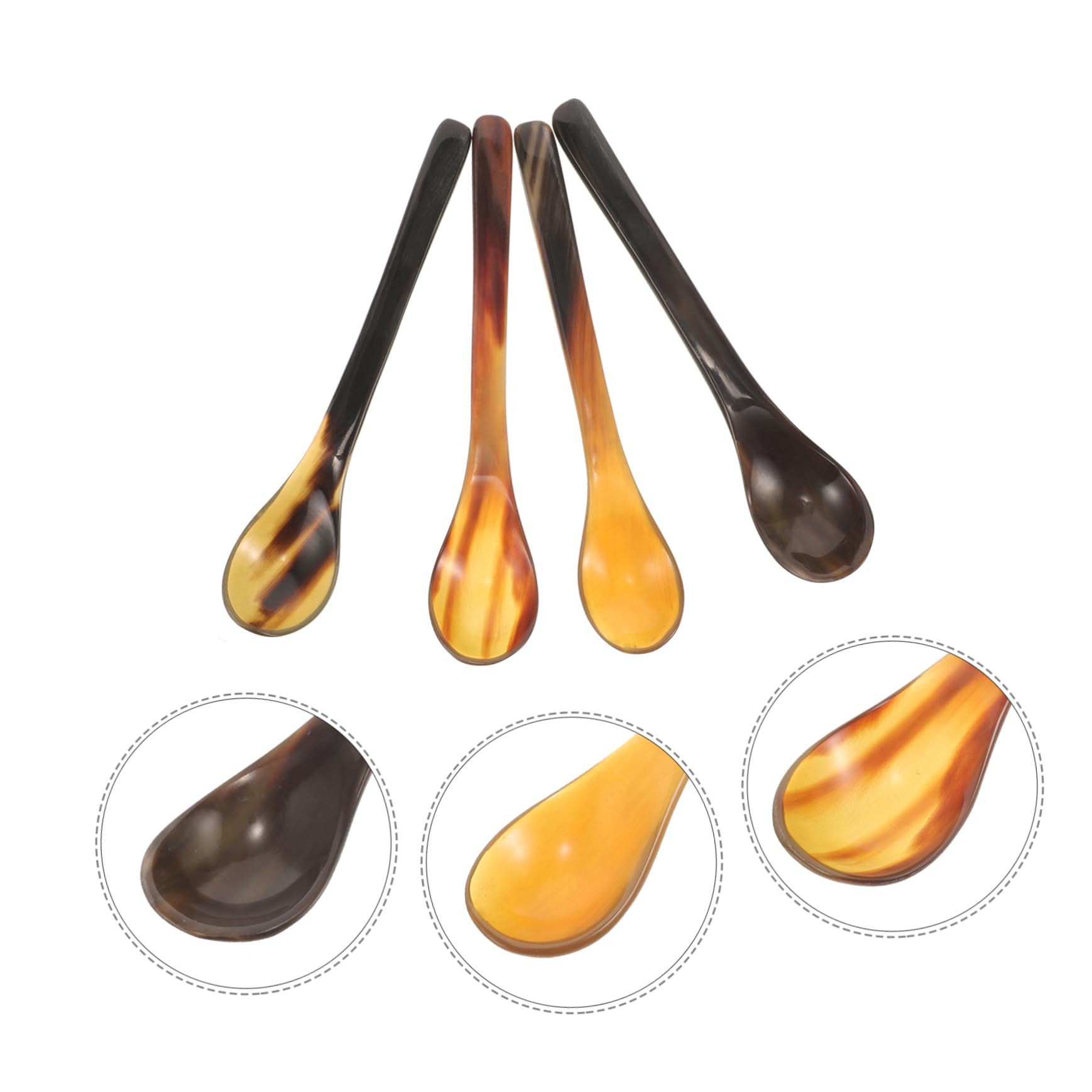 Cabilock 4pcs Natural Ox Horn Honey Spoons Long Handled Dessert and Mixing Spoons for Coffee Ice Cream and Beverages for Elegant Dining and Gifting
