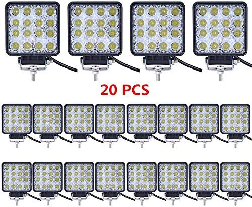 LED Tractor Work Lights 4 Inch 48W 20Pcs Led Pods 12V Led Light Bar Square Off Road Lights for Truck ATV UTV RV RZR Boat Pickup Golf Cart Snow Blower