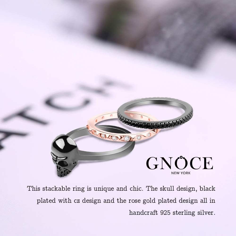 GNOCE Bicolor Stackable Skull Ring for Women, S925 Sterling Silver Stackable Wedding Bands Rings for Women, Women's Eternity Rings for Her wife, Size 5-10