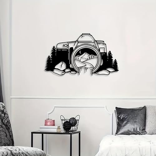 Arte de pared de paisaje de montaña con cámara vintage, decoración minimalista y moderna para el hogar, estudio, sala de estar, oficina, amantes de