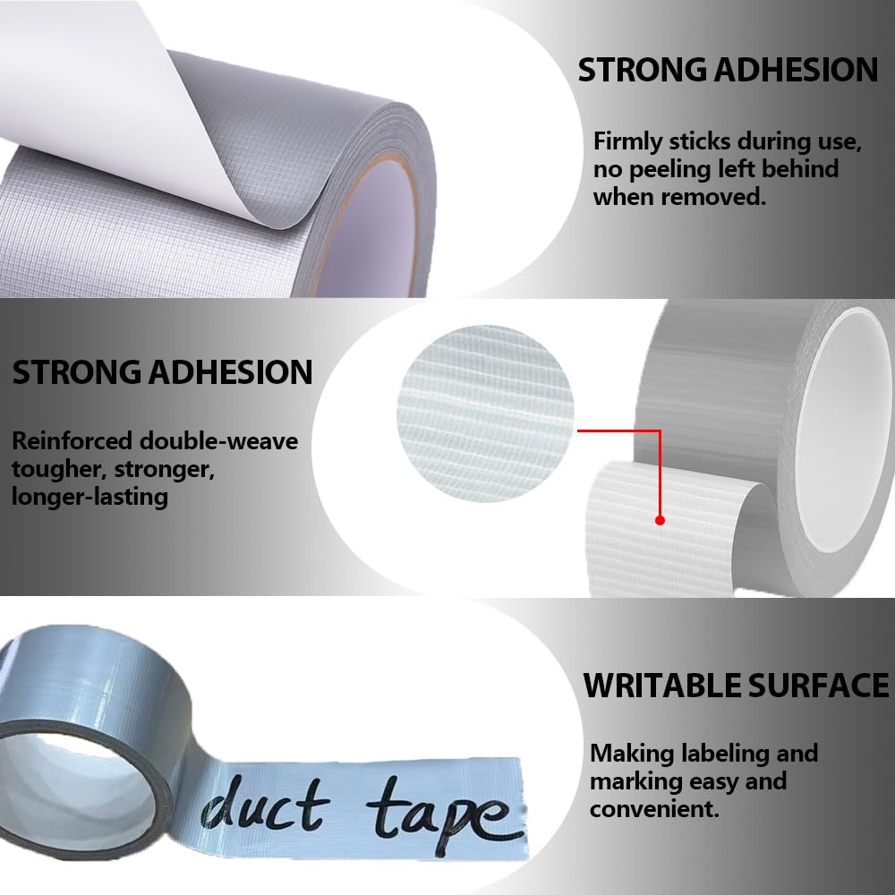 silver heavy duty duct tape 2 inch x 30 yard โ strong adhesive, waterproof, easy tear, no residue, ideal for sealing, patching & repairs indoors or outdoors