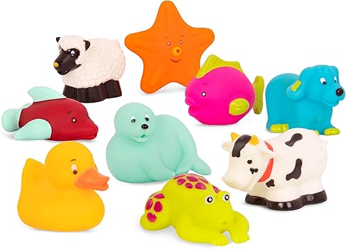 B. toys - Juego de agua de chorros de baño de animales - 9 juguetes coloridos para bebés con diseños texturizados - Juguetes seguros para niños