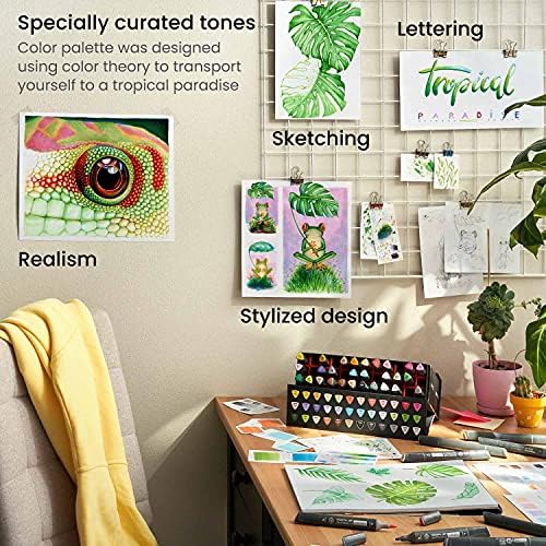 ARTEZA EverBlend Ultra Alcohol Marker Pens [Set of 36 Colours, Tropical Tones], Medium Chisel & Brush Tip, Art Supplies for Drawing & Sketching