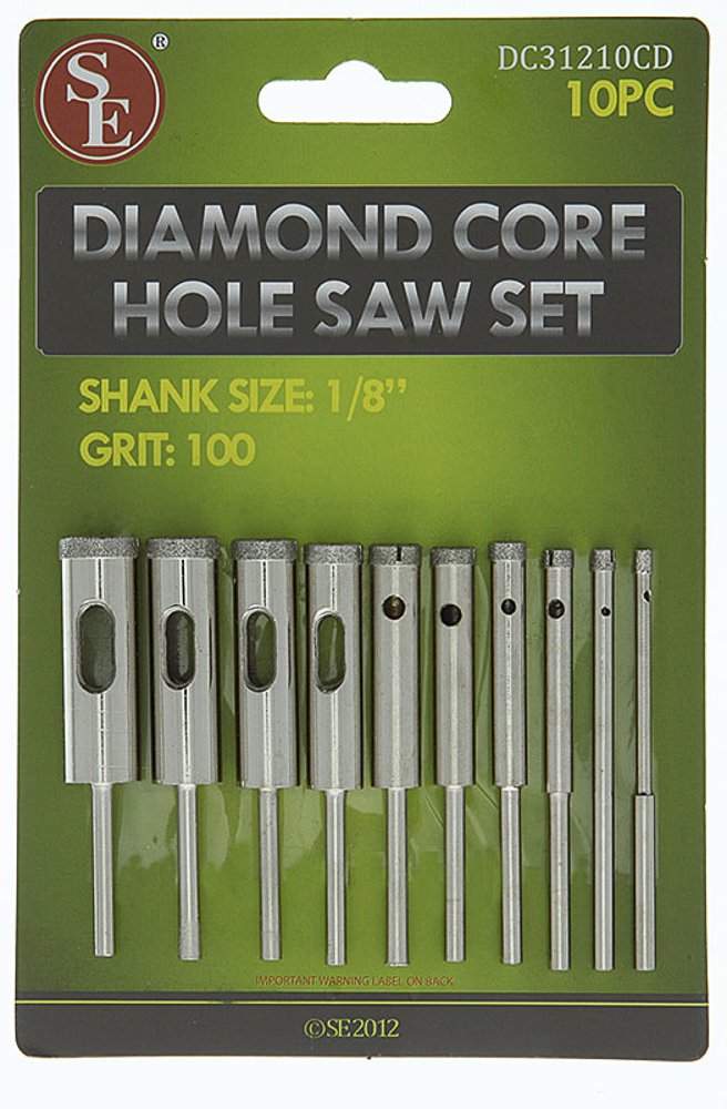 SE 1/8" Diamond Core Hole Saw Set with 100 Grit (10 PC.) - DC31210CD