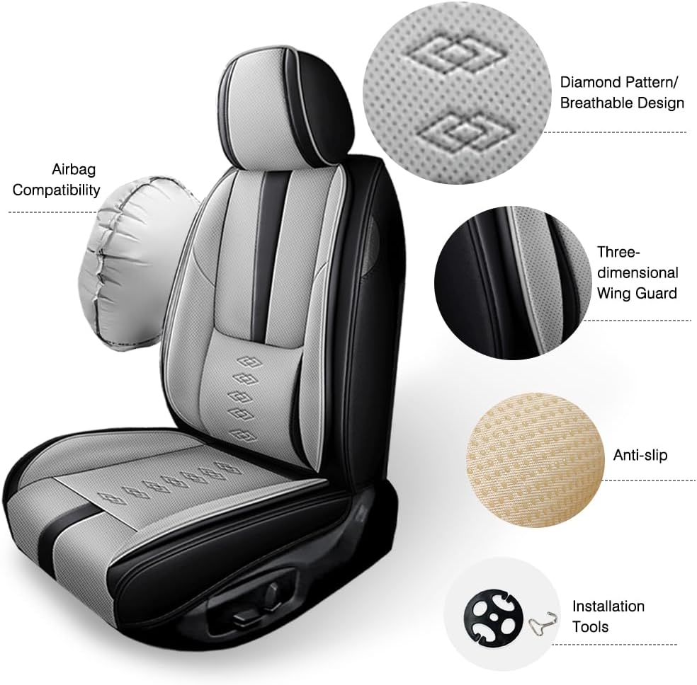 Car Seat Covers for Nissan Rogue Sport 2017-2023,Waterproof Leather Seat Covers 2-Seats Standard,Interior Accessories with Airbag,Automobile Seat Cover Sets for Rogue Sport(Black+Gray)