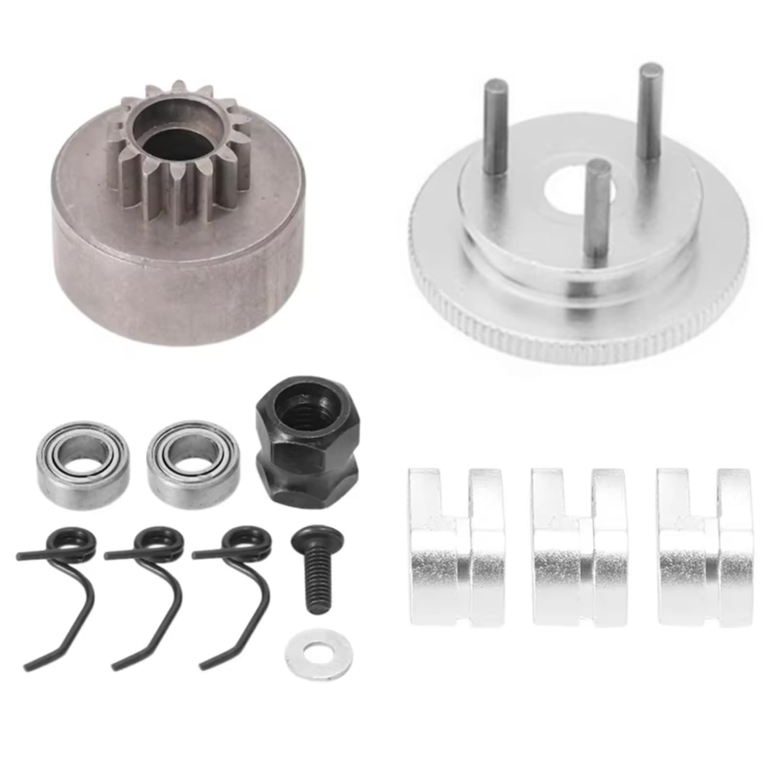 Für HSP Für Nitro 1/8 Metall 14T Getriebe Schwungrad Montage RC Auto Lager Kupplung Glocke Schuhe Mutter Federn Teile Zubehör RC Autoteile(Silver)