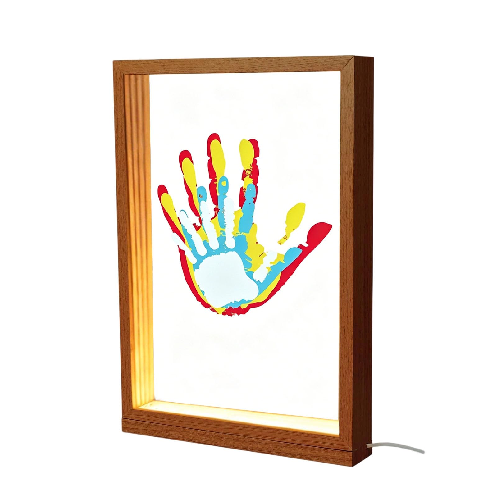 Marco de fotos con luz LED cálida y pantalla alimentada por USB para recuerdos familiares, decoración del hogar, marco de fotos con huella de mano, LED USB
