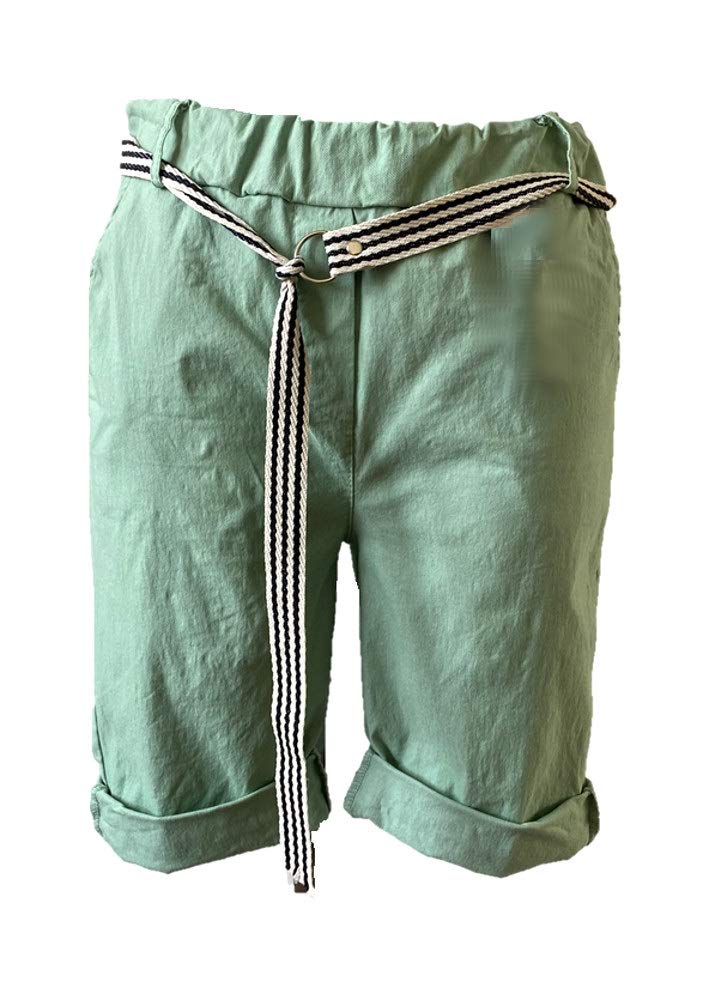 Oasis FashionsItalian Lagenlook Plain Soft Stretch 4 Pocket Magic Belt Shorts and Plus Sizes