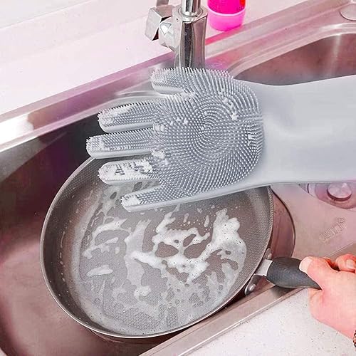 Miniatura 3 de 4 pares de guantes de lavado de platos, guantes de limpieza de silicona reutilizables para lavar platos, baño, baño de mascotas, automóviles, frutas