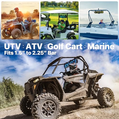 GoHawk UTV Sound Bar 25" 8-Speaker Bluetooth Golf Cart Sound Bar, Waterproof ATV & Golf Cart Speakers with RGB Lighting, SxS Soundbar Compatible with Polaris RZR Can-Am w/FM Radio 1.5"-2.25" Roll Bar by GoHawk - Image 6
