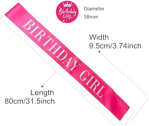 Miniatura 3 de Banda de cumpleaños para niña, satén rosa intenso con letras plateadas con purpurina, feliz 16, 18, 21, 30, 40, 50, 60, 70, 80 o cualquier otro