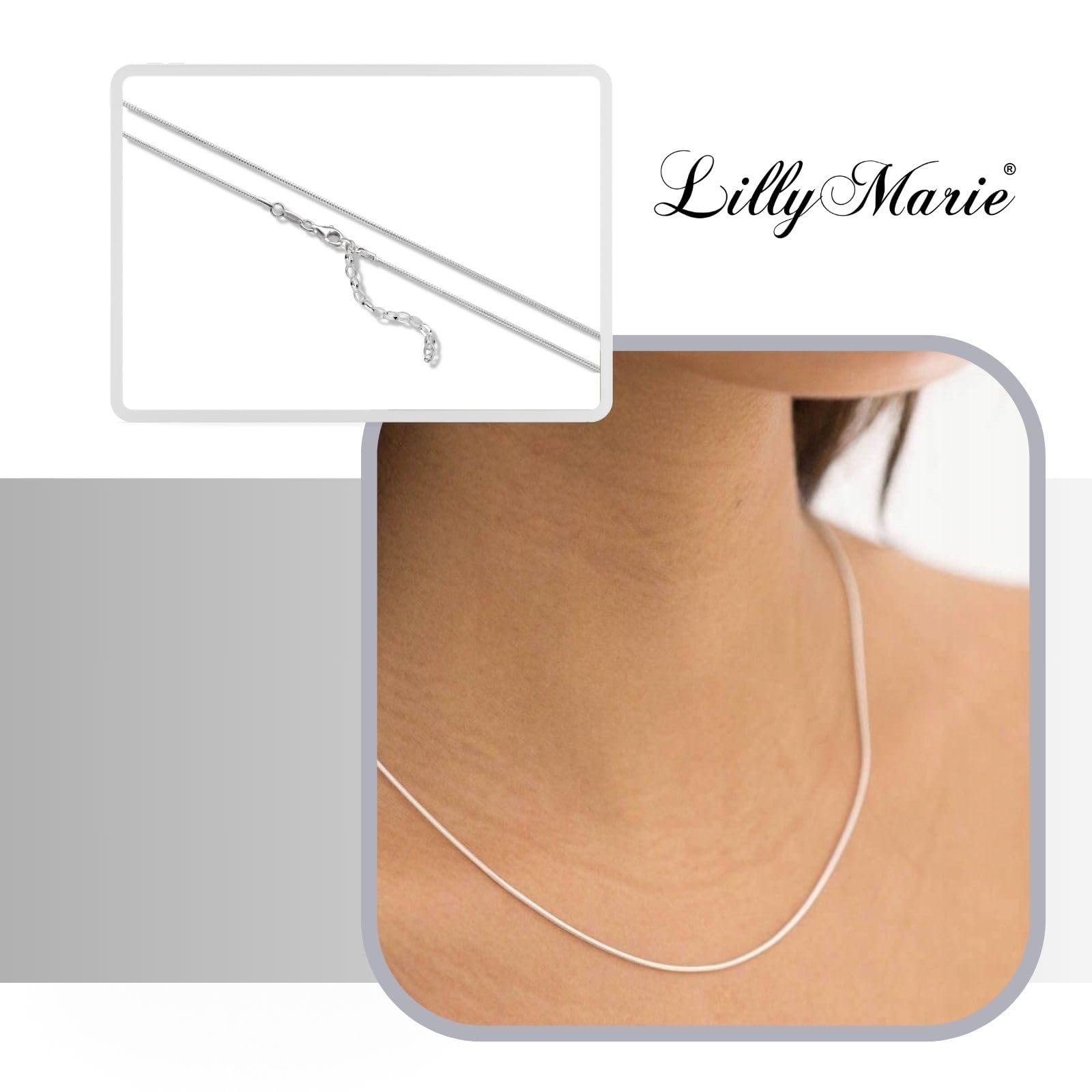 LillyMarie Hochwertige Verstellbare Schlangenkette Aus Silber 925 Mit Rhodinierung Für Damen