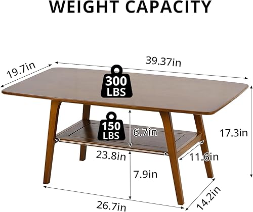 Miniatura 3 de Mesa auxiliar, mesa de centro de madera de alta gama con estante de almacenamiento y mesa abierta, mesa auxiliar rectangular de 2 niveles para sala