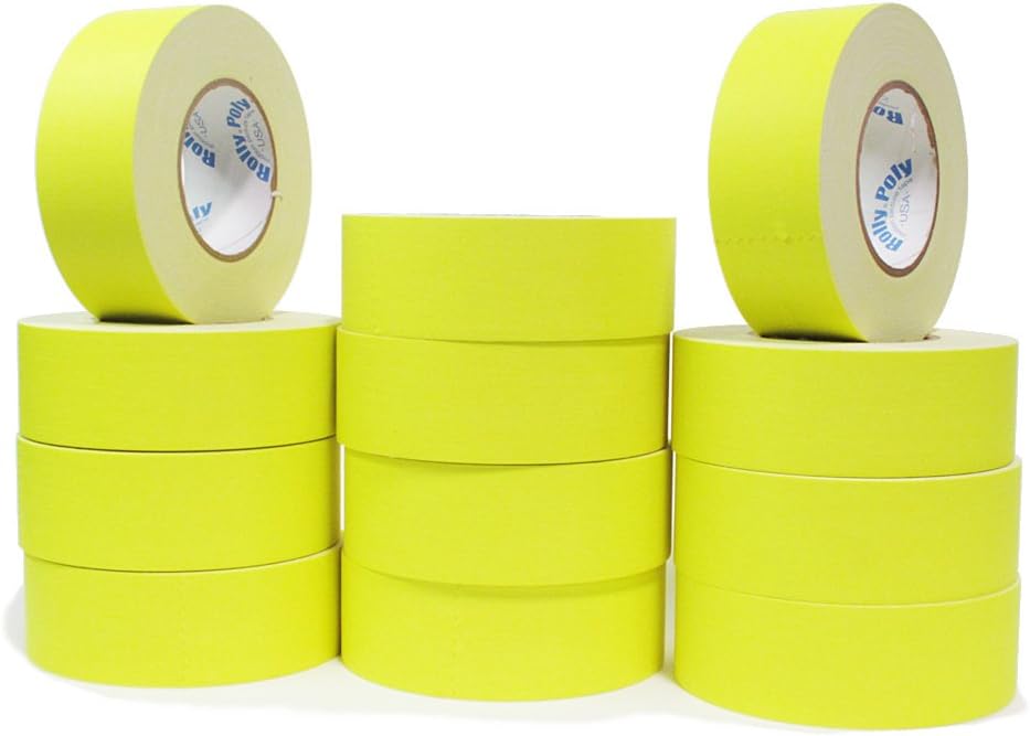 12 Rolls Premium Professional Grade Gaffer Tape 2 Inch X 50 Yards - Fluorescent/Neon Yellow Color - 12 Rolls per Case