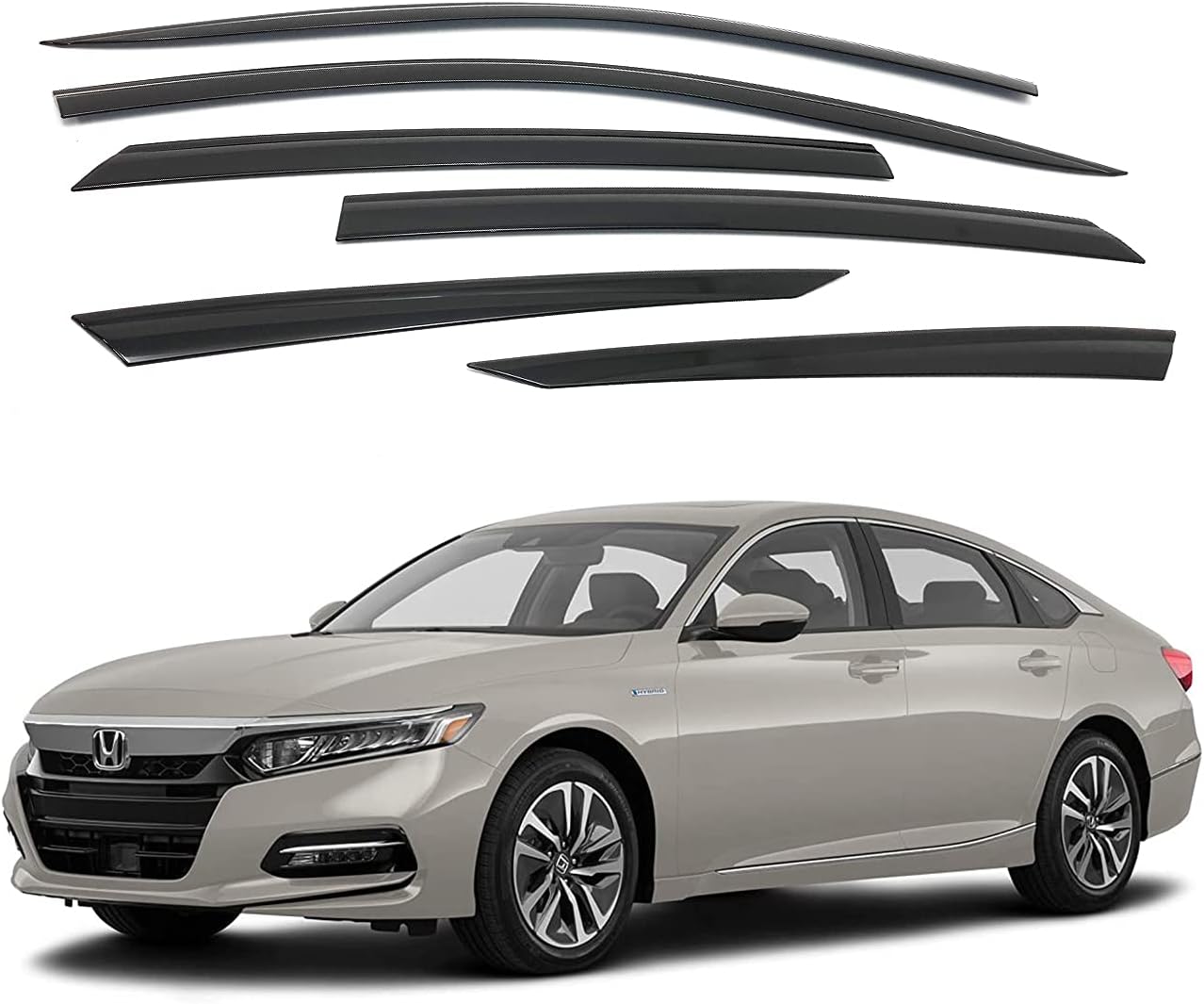 AUTOCLOVER Tape-On Rain Guards Window Visors 6 Pcs Set for Honda Accord 2018 2019 2020 2021 2022 / Window Deflectors, Out-Channel Vent Shades (Smoked)