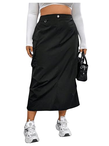 OYOANGLE Women's Plus Size Elastic High Waist Cargo Skirt Casual