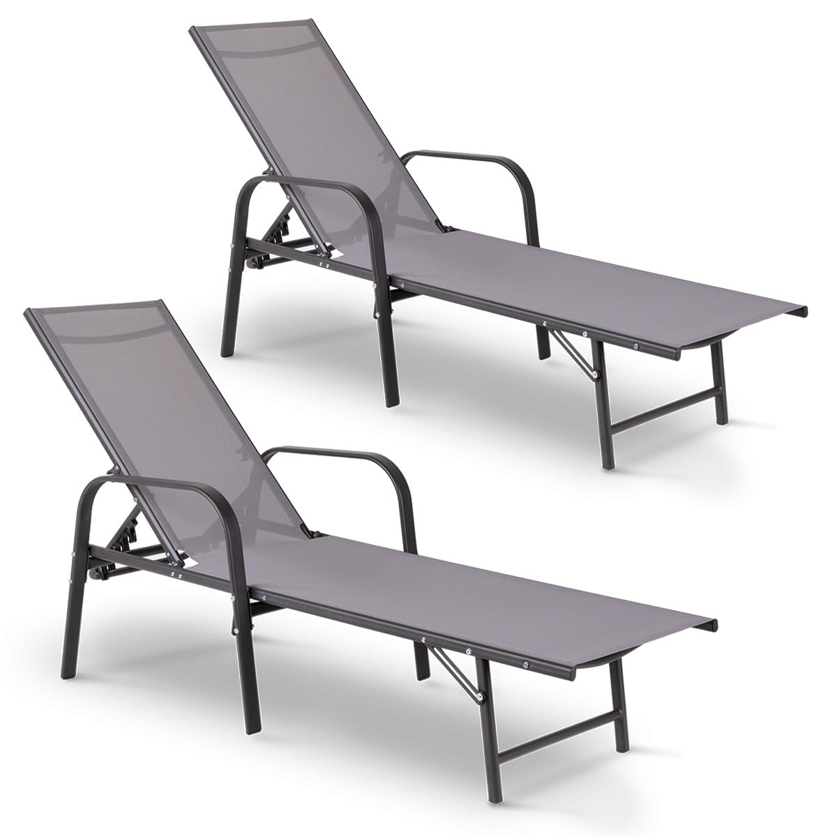 Mc Haus Pack de 2 tumbonas Grises Duna Dark Grey para jardín y terraza con reposabrazos y ergonómica