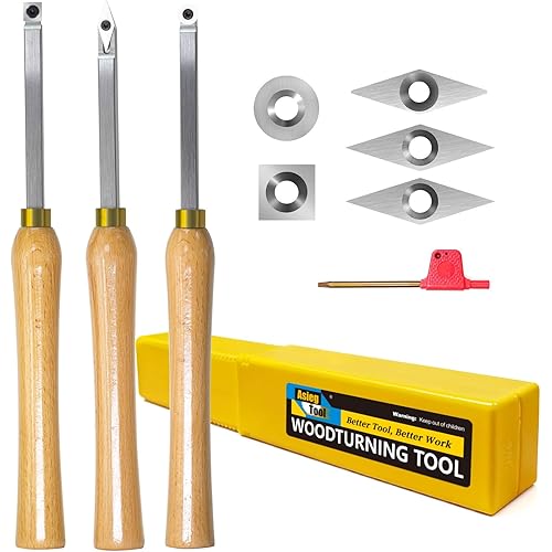 Mini Carbide Tipped Wood Lathe Turning tools Combo set Rougher Detailer Finisher with Wood Handle and Diamond Round Square Carbide Inserts，3pcs