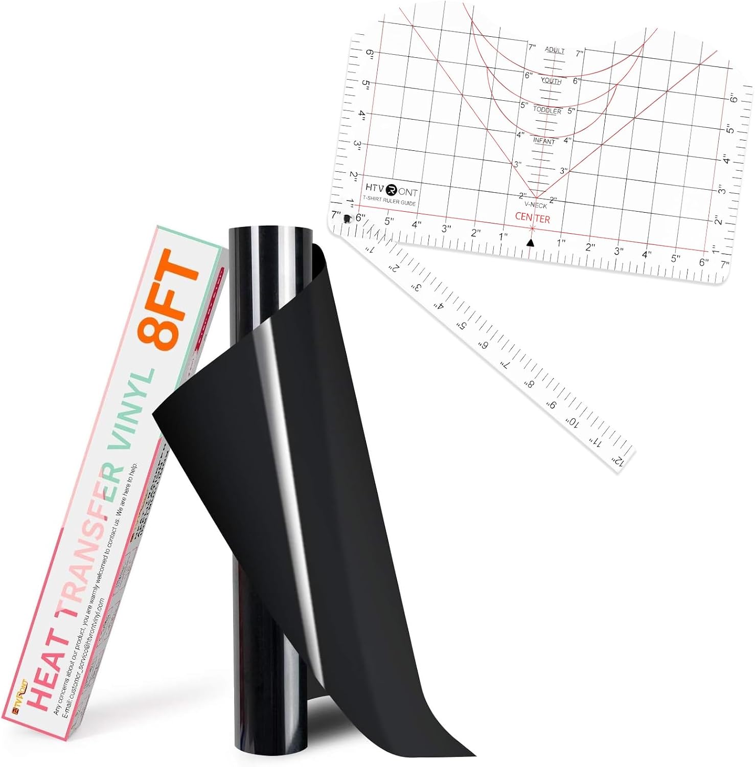 HTVRONT 12" x 8ft Black HTV Vinyl Rolls Heat Transfer Vinyl and Tshirt Ruler Guide for Vinyl Alignment
