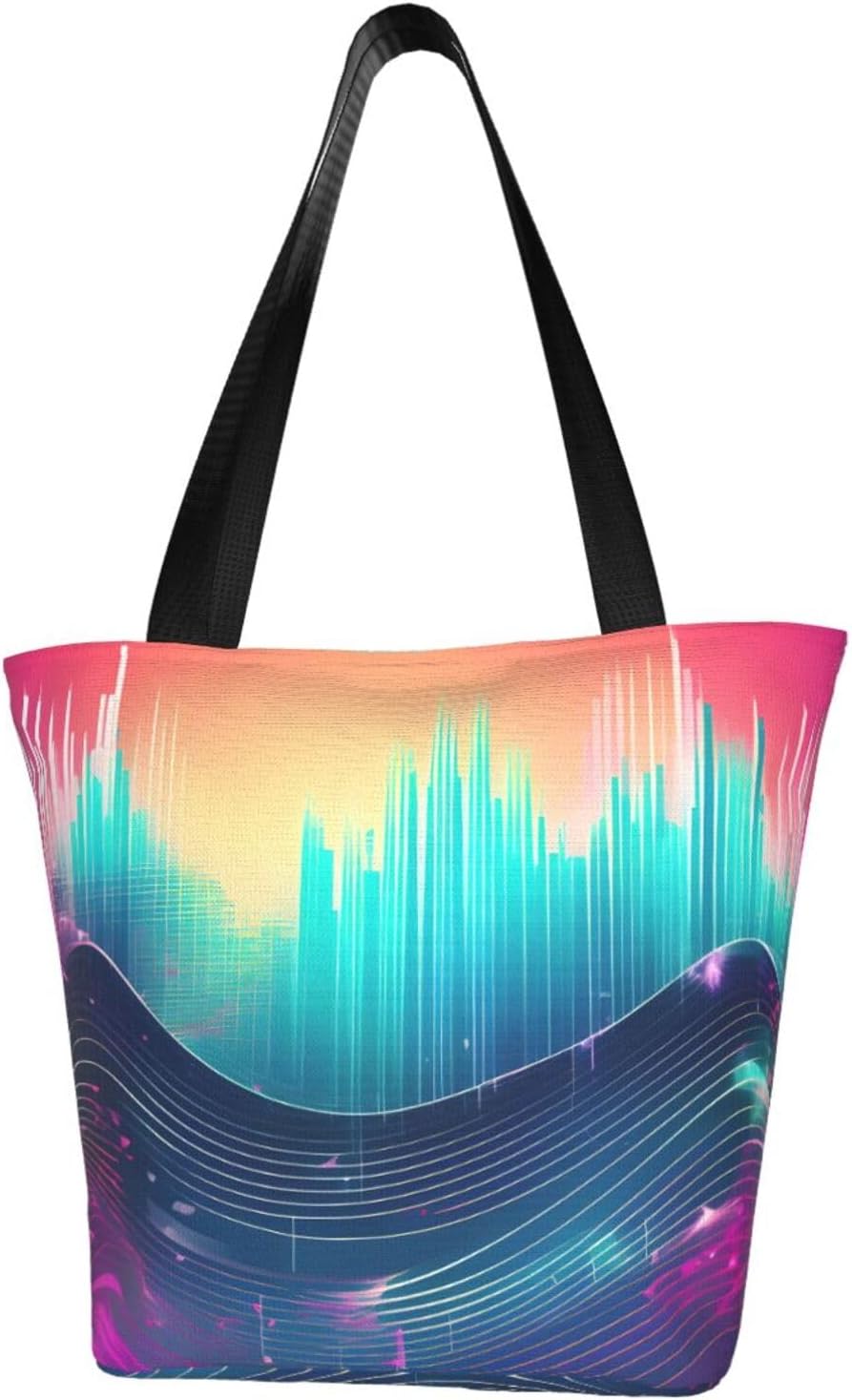 Cool Music sound wave Print Comfortable Summer Shoulder Bag Canvas Tote Travel Beach Hiking Shopping Weekend