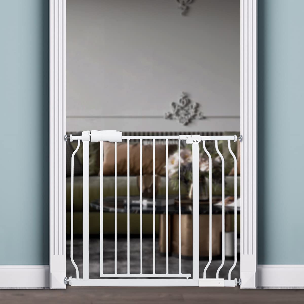 BELABB Extra Wide Baby Gate Tension Indoor Safety Gates White Metal