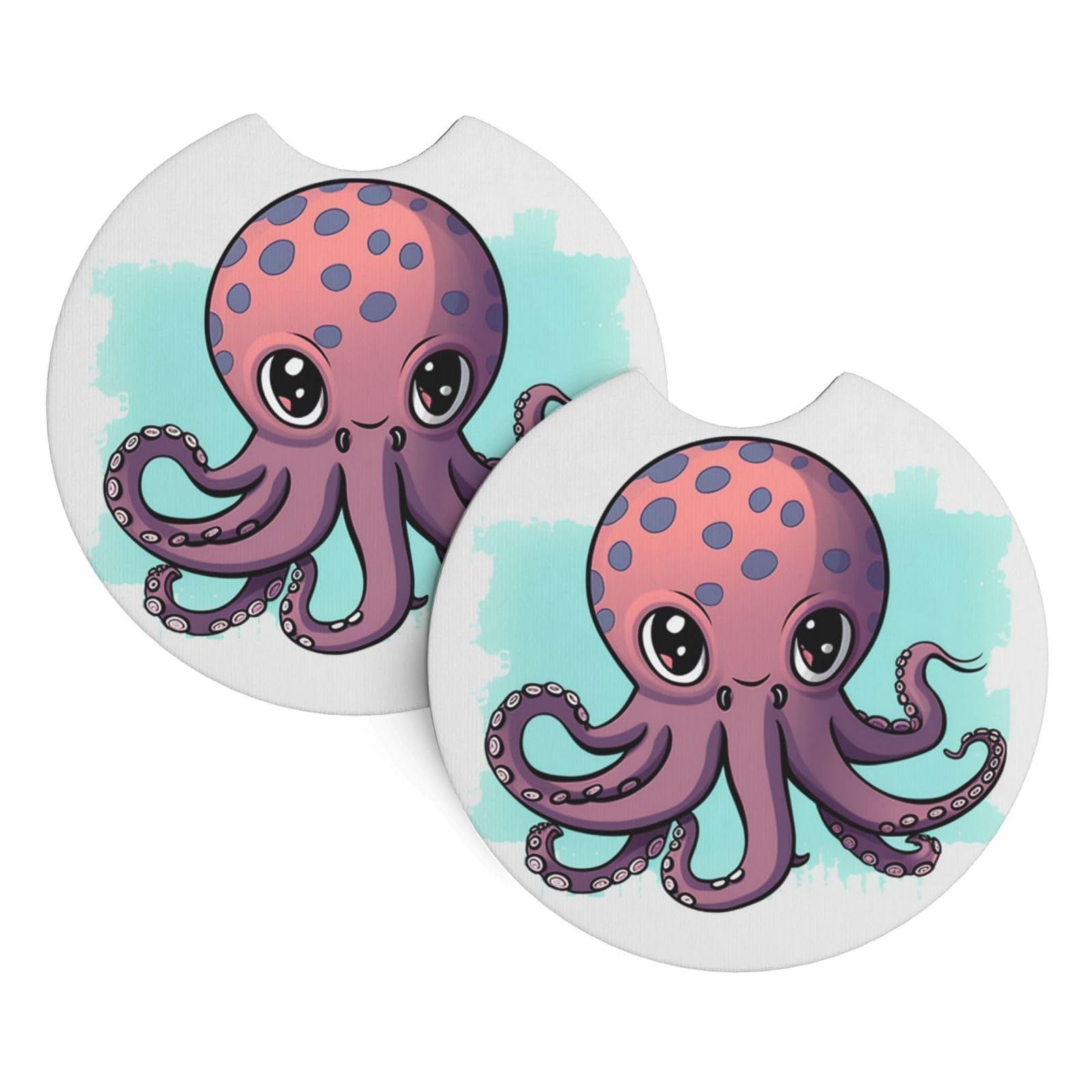 2 Pack Car Coaster for Cup Holders Cute Octopus Car Cup Coaster 2.7" Neoprene Non-Slip Automotive Cup Mat Universal Auto Car Interior Accessories for Women Men Cup Pad