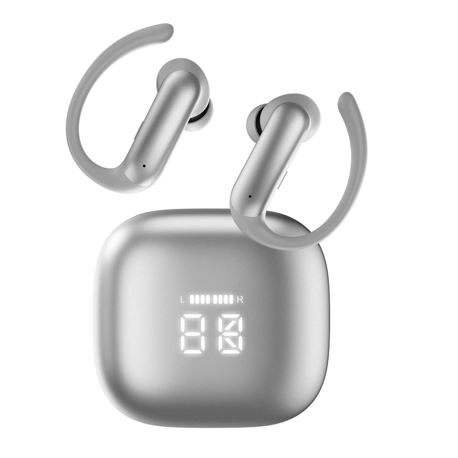 Cuffie Bluetooth 6.0 Sport, 75 Ore Auricolari con 3D Bass Stereo, HiFi Stereo, LED Display, IP7, Vestibilità Comoda, iOS/Android,auricolari bluetooth con archetto per Running/Palestr Grigio