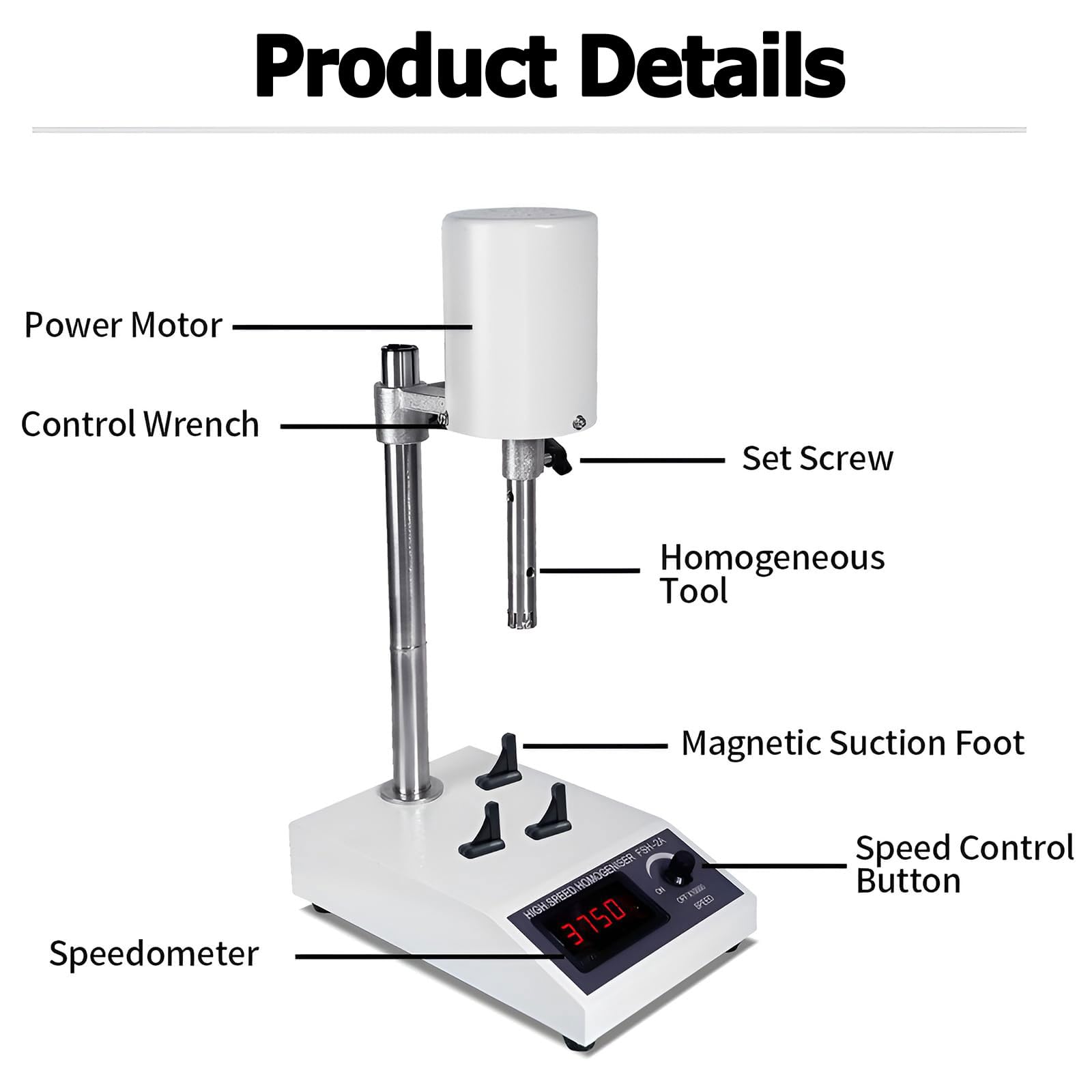 Homogeneizador Digital de Alta Velocidad, Emulsionante Dispersante de Laboratorio con 2 Cabezas Homogeneizantes, Pantalla Digital, 8000~22000 Rpm Ajustable