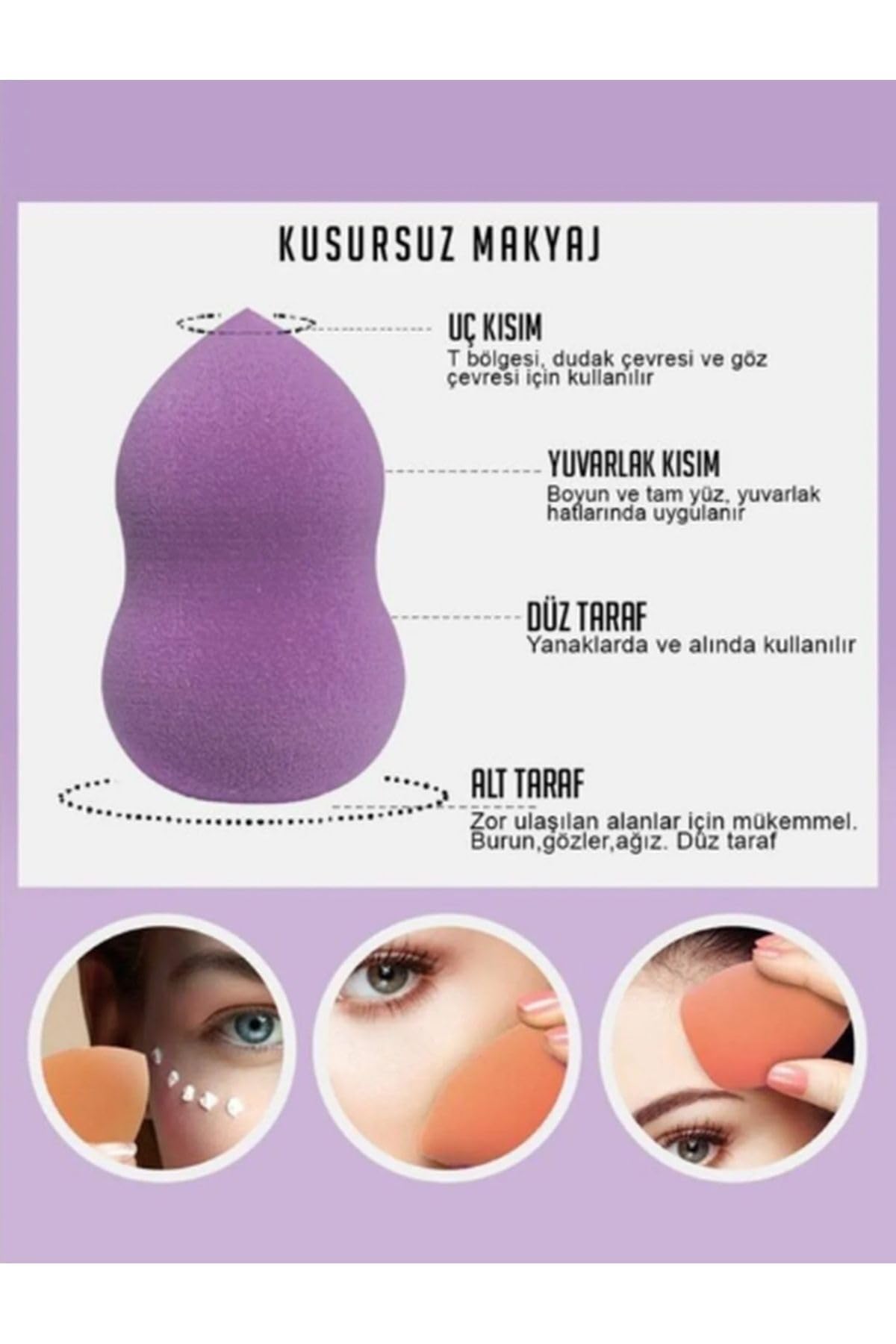 4'lü Standlı Makyaj Süngeri Seti Mor Renk Mor