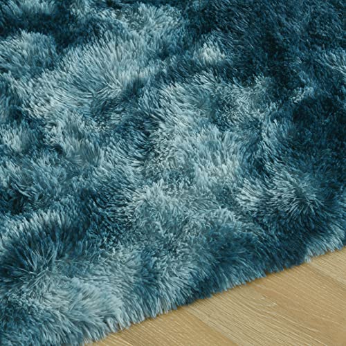 Dweike Soft Fluffy Shag Area Rugs For Living Room, Shaggy Floor Carpet For Bedroom, Girls Carpets Kids Home Decor Rugs,Cute Luxury Non-Slip Machine Washable Carpet,3X5 Feet Peacock Blue #TOP2