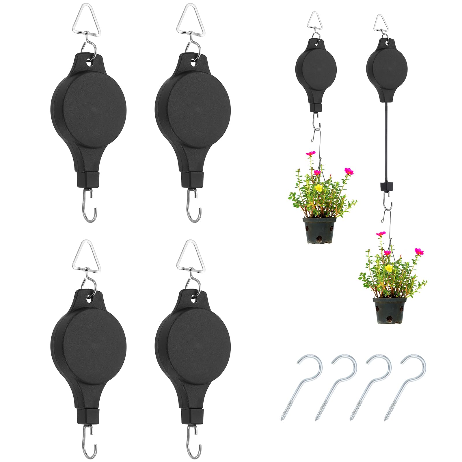 Poulie rétractable pour plantes panier de fleurs pot de jardin et mangeoire oiseaux 4 Pcs