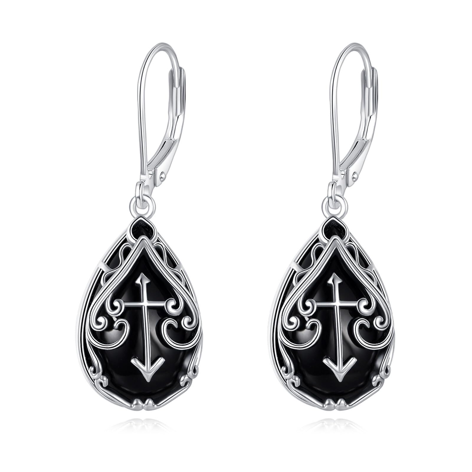 Boucles d'oreilles onyx noir en argent 925 de style vintage
